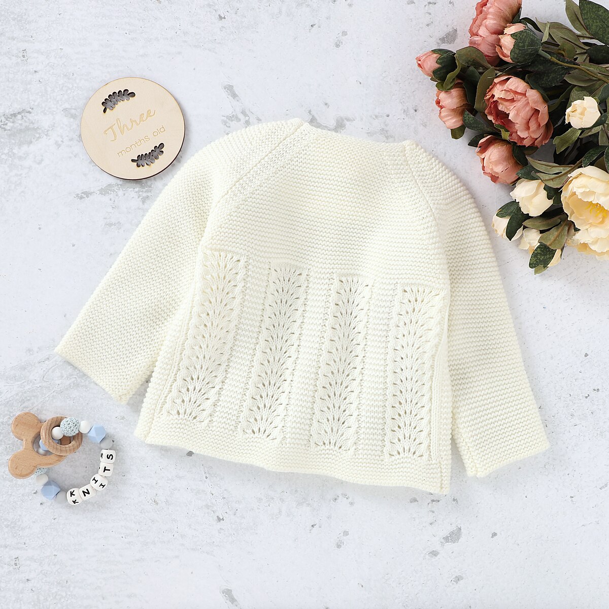 Emmababy Autumn Infant Baby Girls White Single Breasted Lovely Flower Sweater Casual Cardigan Knitted Outfits