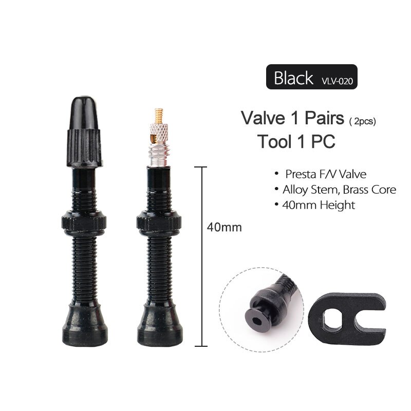 Fahrrad 1 Paar 40/60/80mm Presta Ventil für Rennrad MTB Fahrrad schlauchlos Reifen Durcheinander Ader Legierung Stengel schlauchlos Dicht Kompatibel: 40mm Schwarz 1 Paar