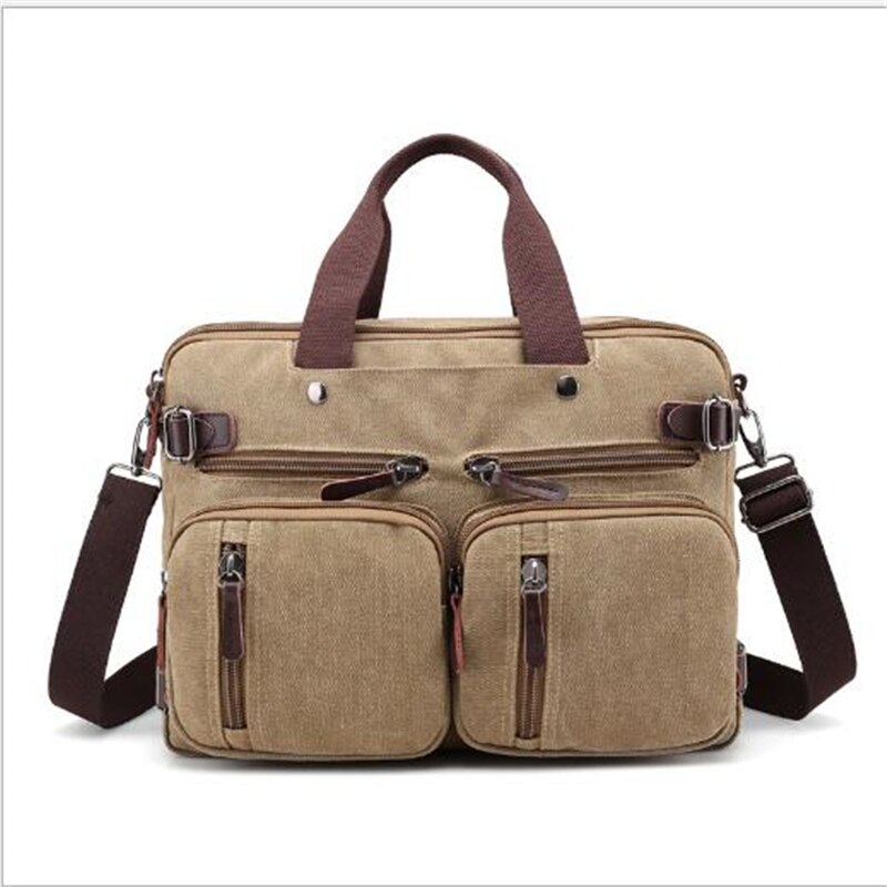 Herre lærredstaske dokumentmappe rejsetasker kuffert messenger skulder håndtaske stor kapacitet afslappet business laptop lomme: Khaki