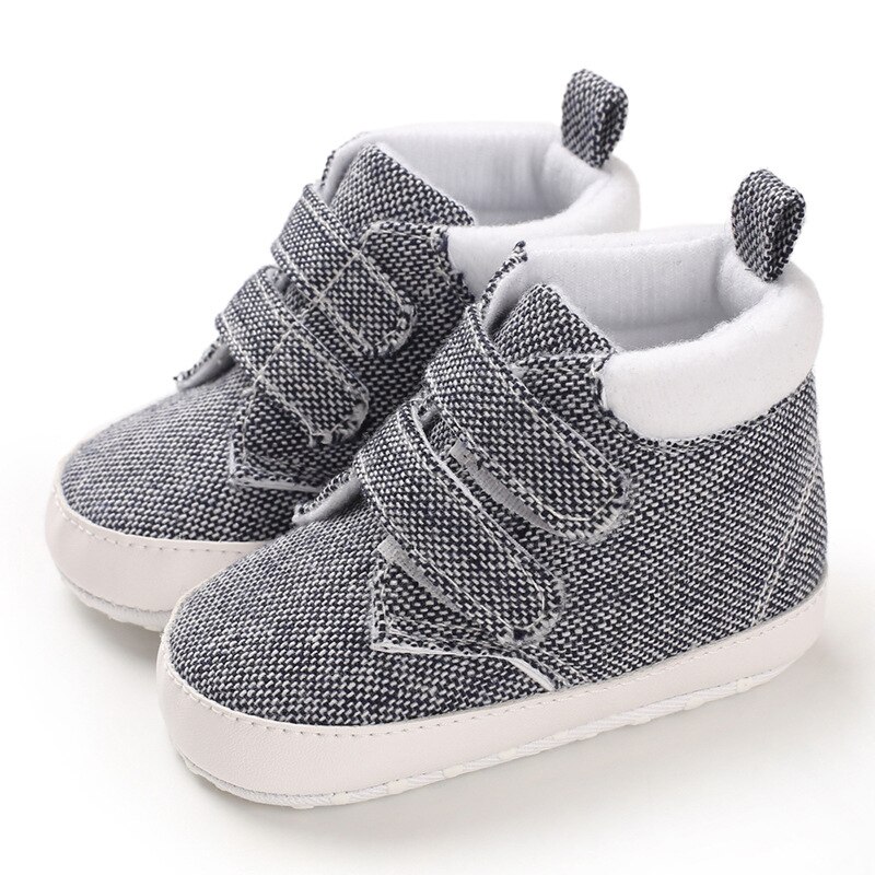 0-18 månader spädbarn bebis barn pojkar flicka skor mjuk sula spjälsäng ledig sneaker baby pojke skor småbarn tennissko: Grå / 7-12 månader