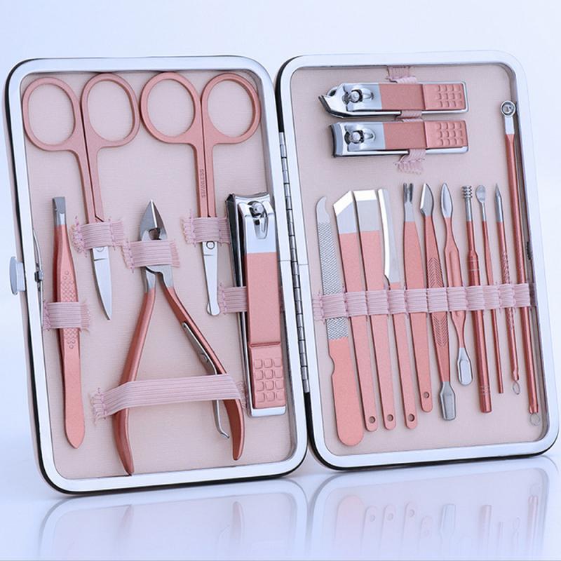 7-18Pcs/Set Rose Gold Nail Clippers Pedicure Set Nail Clippers Scissors File Tweezers Multi-function Nail Art Pedicure Tool Set