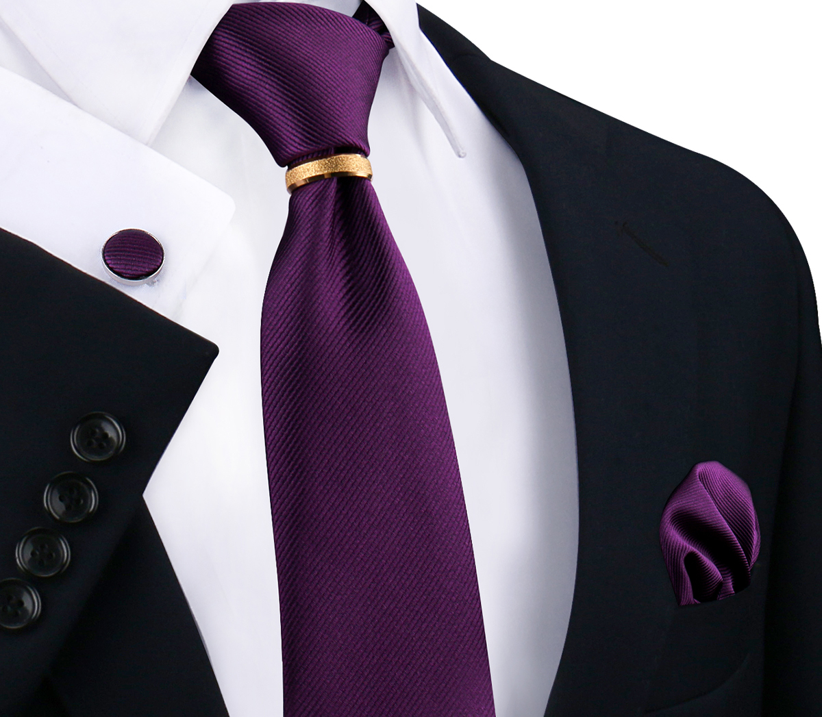 Conjunto de gravatas de seda sólida de luxo para homens gravata lenço abotoaduras com anel de metal dourado broche terno festa de casamento acessórios masculinos: Laranja