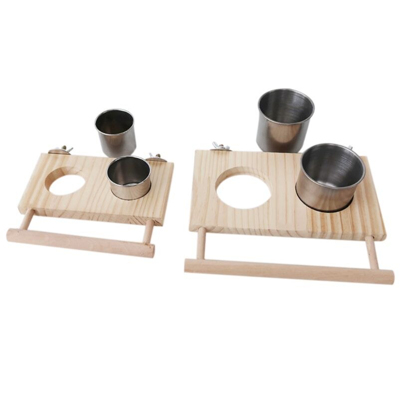 Vogel Voeden Bekers Met Klem Papegaaienkooi Water Feeder Bowl Rvs Coop Schotel Platform Baars Stand Speelgoed