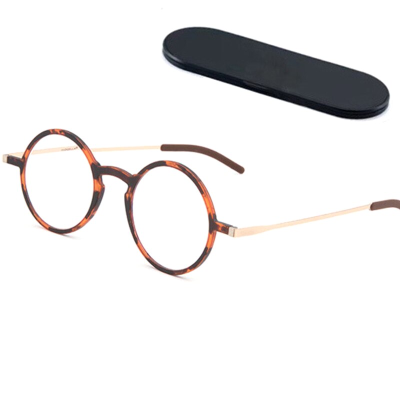 Leesbril Retro Ronde Unisex Brillen Kleine Frame Vergrootglas Eyewear Met Magnetische Case 1.0 1.5 2.0 2.5 3.0 3.5 4.0: +150 / Leopard