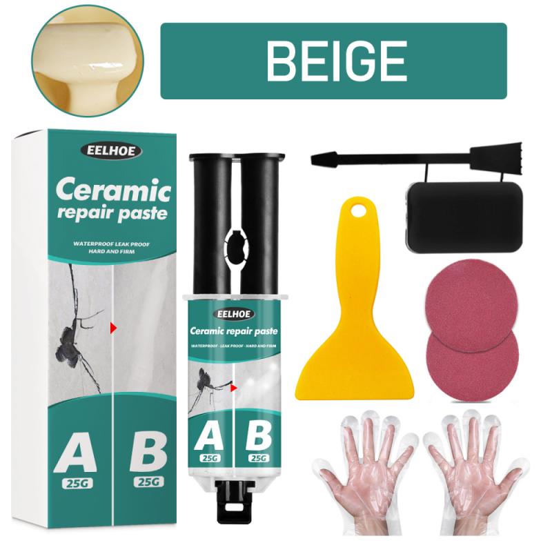 Pâte de réparation céramique pour carreaux de baignoire et douche, Kit de réparation de porcelaine pour puce de fissure, céramique de salle de bains, sol, pâte de réparation céramique: 02