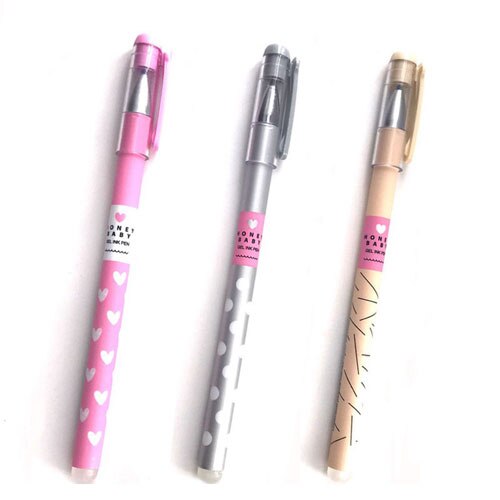 3 Pcs/ Set Heart Dots Erasable Pen Blue / Black Ink Ballpoint Pen 0.38mm For School Office Writing Supply Kids Stationery: Black