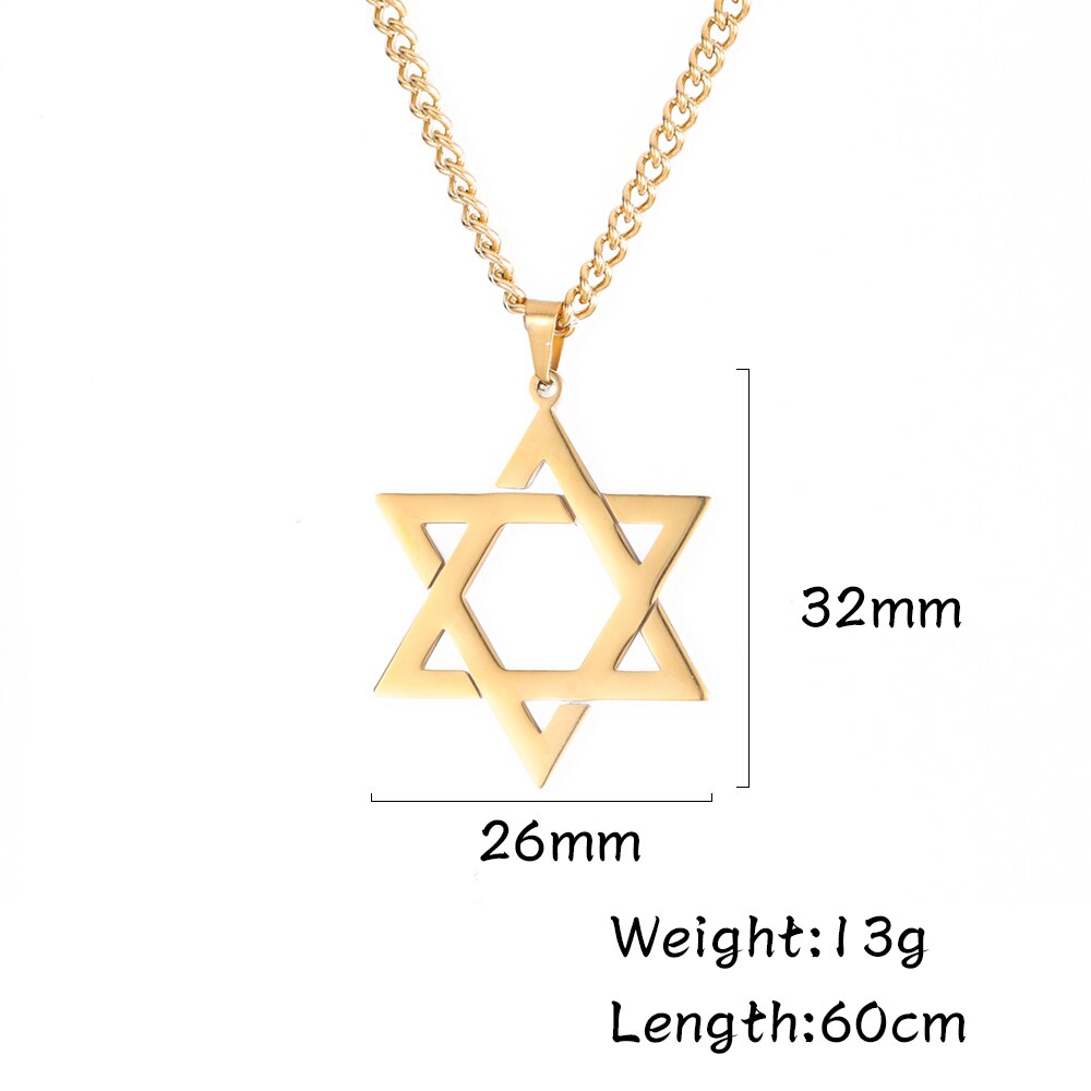 Män kvinnor trendiga magen david star hänge halsband israel judisk rostfritt stål kedja star of david cross charm choker smycken: G-david stjärnkedja
