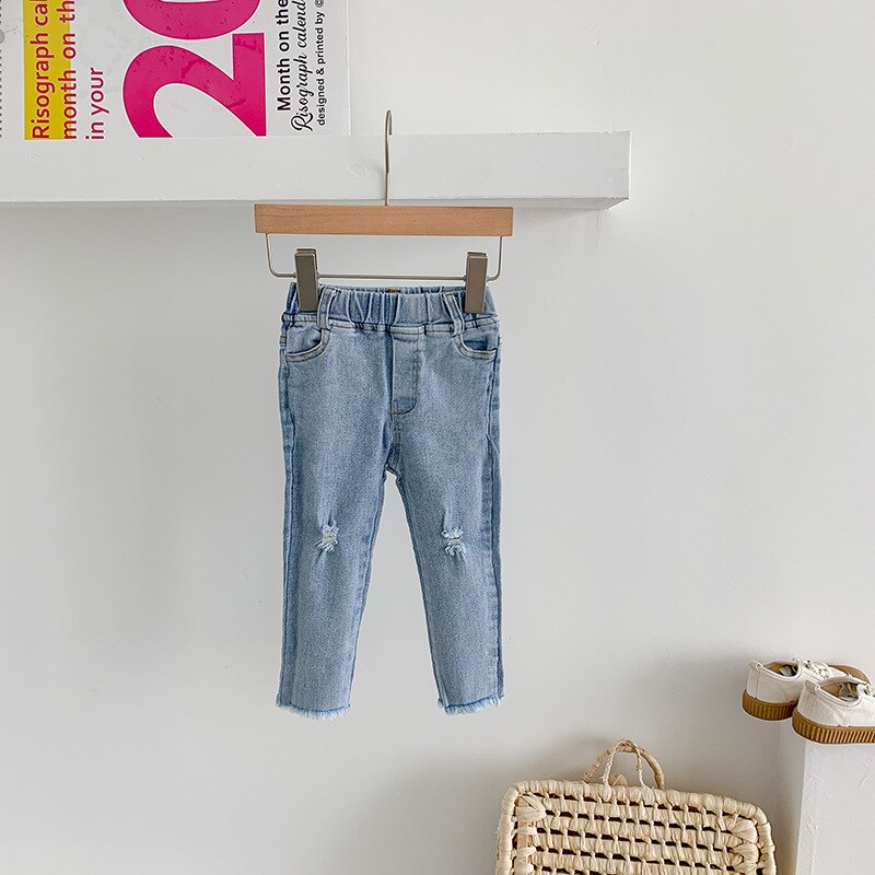 Della ragazza Dei Bambini Dei Jeans Autunno Nuovo Arrivo Per Bambini Casual Solido Pantaloni In Denim Foro Elastico In Vita Jeans Slim per il Bambino Della Ragazza Del Bambino pantaloni