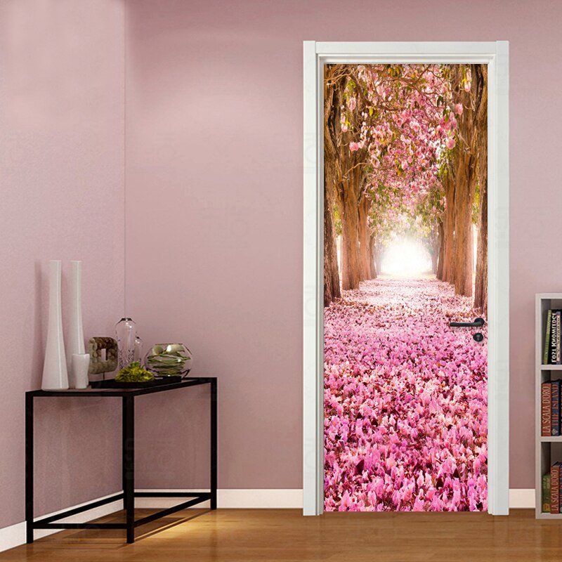 Woonkamer Bruiloft Huis Romantische Kersenbloesem Avenue 3D Deur Sticker PVC Zelfklevende Waterdichte Thuis Decals Vinyl 3D muurschildering