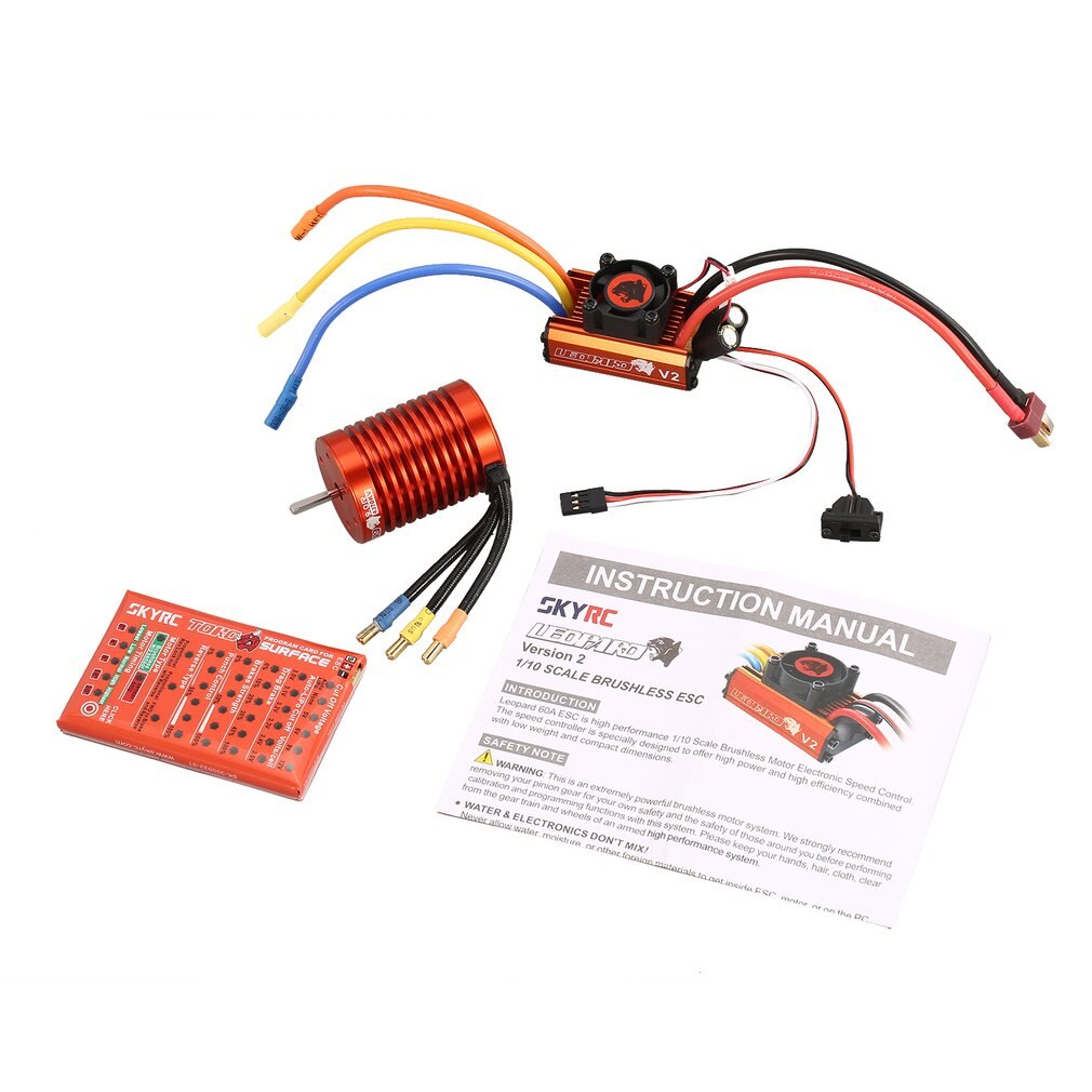 SKYRC SK-300042-02 9T 4370KV Brushless Motor 60A Brushless ESC Programming Card Combo Set for 1/10 RC Car Truck