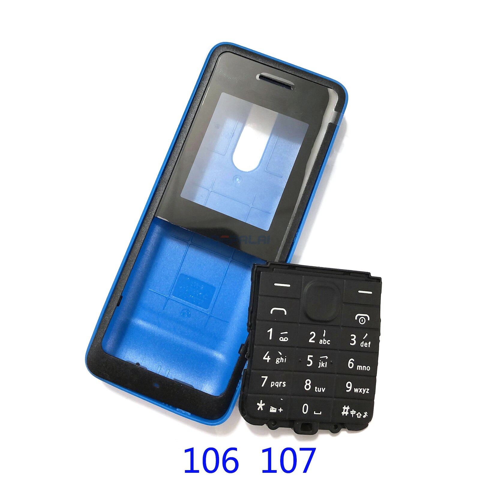 Pour Nokia 106 TA-1114 boîtier complet de téléphone portable face au boîtier batterie porte arrière clavier anglais: 106 107 Blue