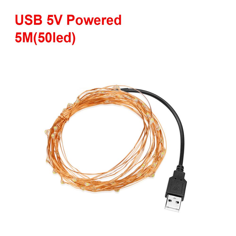 2m 5m 10m kobber julelys batteridrevne guirlande street led string navidad havebryllup dekorationer noel guirnalda: 5m usb-strøm / Hvid