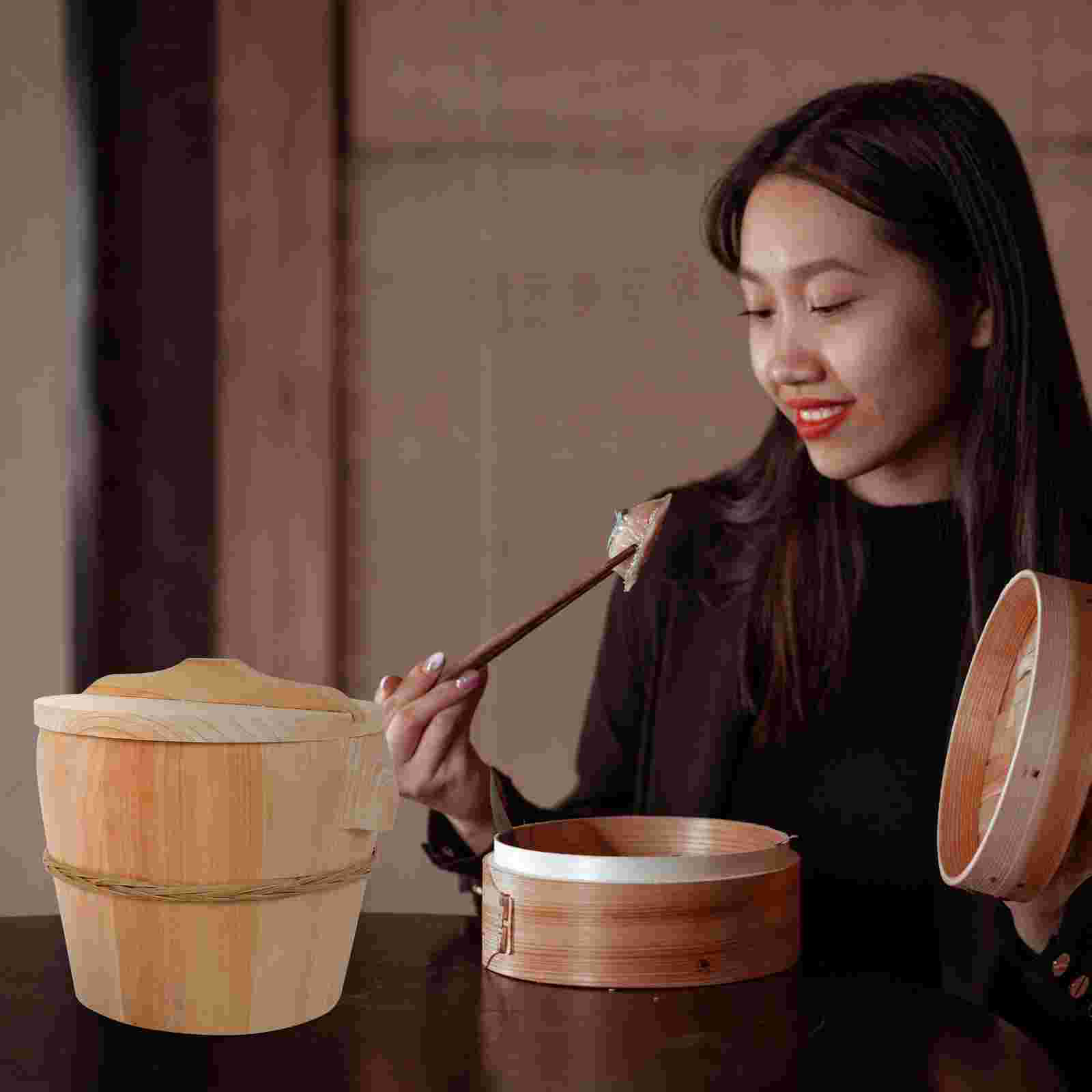 Cuiseur à vapeur de riz domestique avec couvercle, seau en bois naturel, 1 pièce