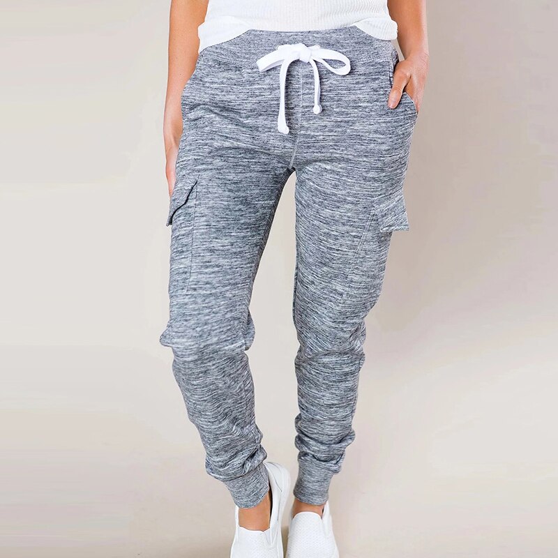 VERTIVE Pure Color Drawstring Sweatpants Women Loose Long Trousers Fitness Running Outdoor Casual Fitness Sweatwear Running: Light Grey / XL