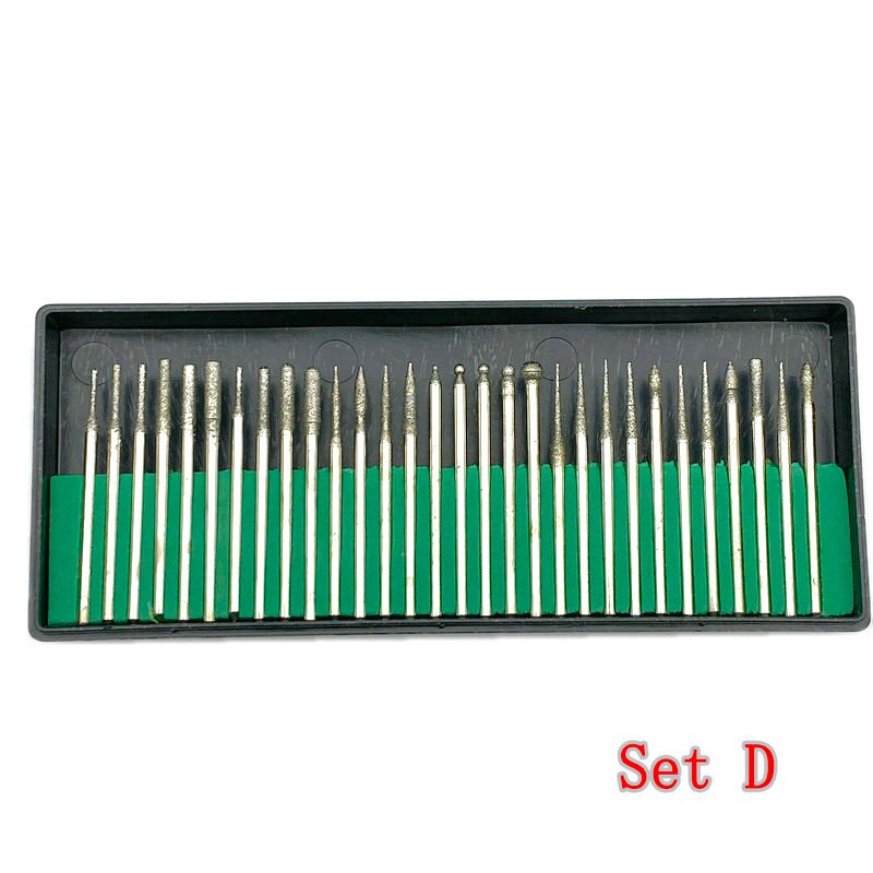 30 Pcs Diamond Nail Boor Dental Diamond Burs Boor Graveren Carving Polijsten Glas Jade Steen Boor Rotary Tool set: Set  D