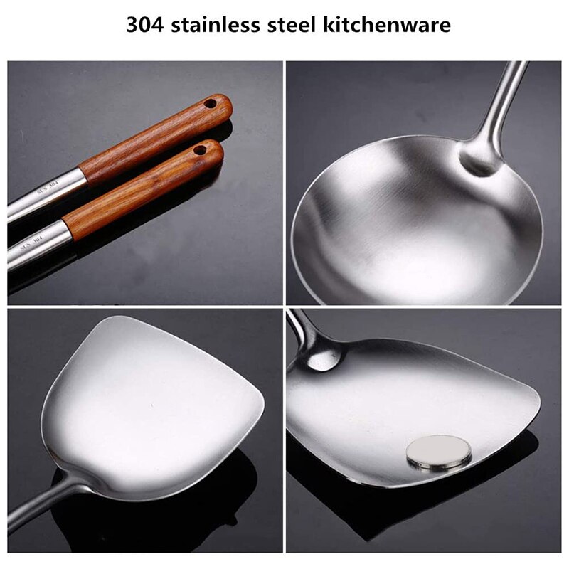 304 Roestvrij Stalen Wok Spatel Koken Equpment Keukengerei Wok Spatel Ijzer En Pollepel Tool Set Voor Keuken Accessoires
