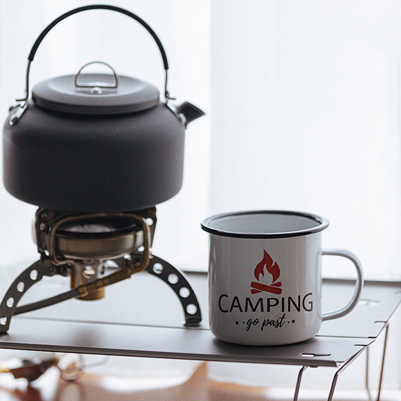 Juego de tazas de Camping esmaltadas para parejas, tazas de agua, café, té, para viajar, acampar, mochilero y senderismo