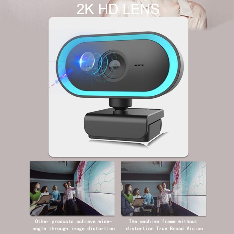 2K Hd Computer Usb Camera, leef Microfoon Camera Met Driehoek Beugel-Blauw/Oranje 2 Kleuren 1Pc