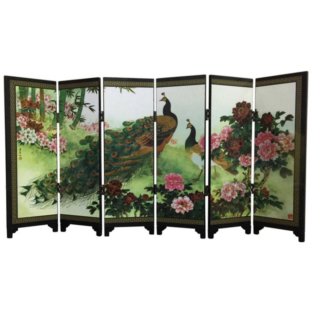 Partition Screen Home Chinese Style Wooden Decorative Screen 6-Panel Peacock Folding Screen Room Divider Folding Partition Scree