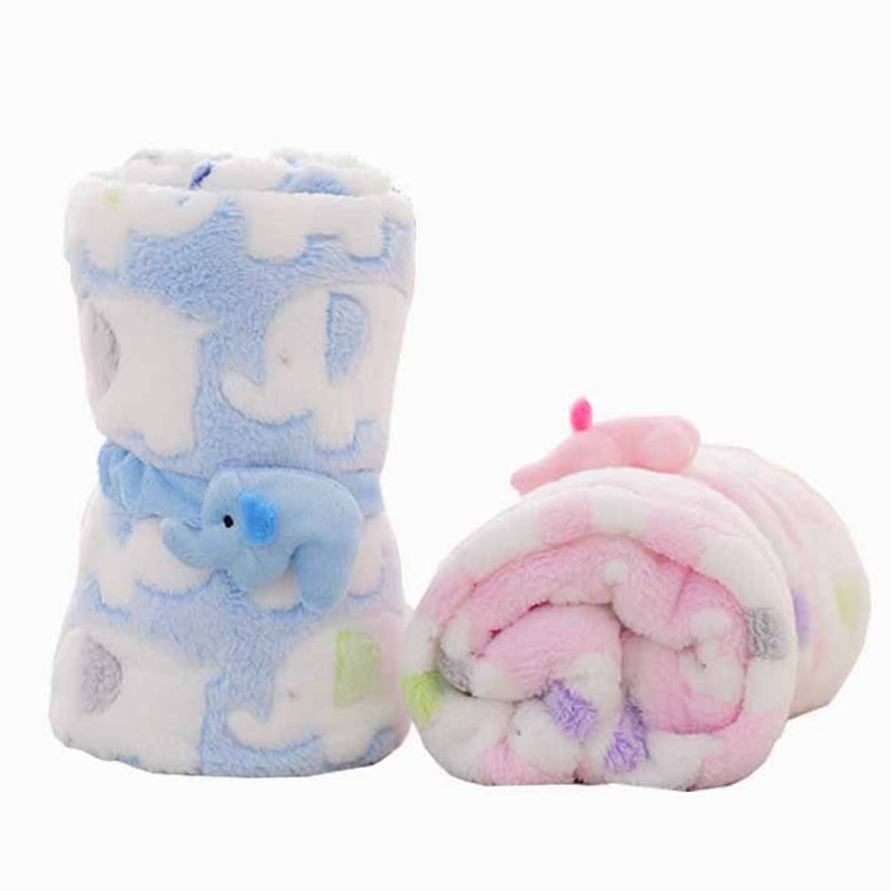 Blød koral fleece baby tæppe spædbarn krybbe sengetøj tegneserie elefant mønster tæppe nyfødt sove til drenge piger 95*83cm