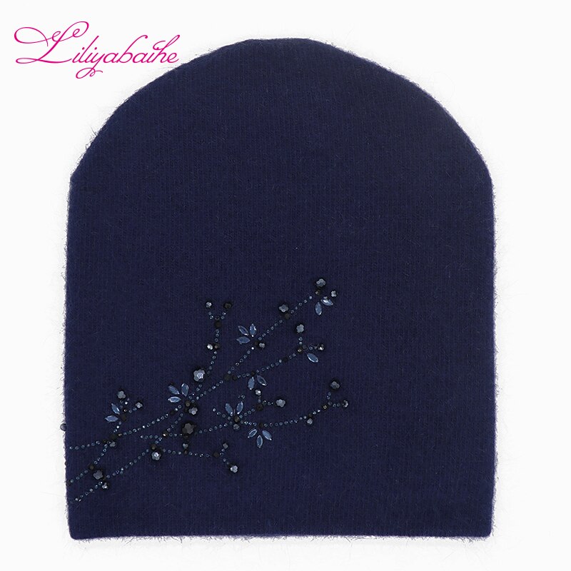 Liliyabaihe naisten syys- ja talvihattu angora neulotut skullies pipot pipo timantti kukka koristeet hatut tytöille
