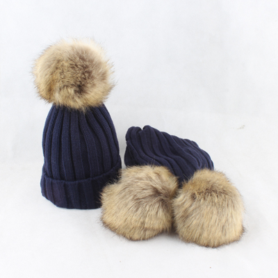 HEALCOLD Jungen Mädchen Hütte Schal einstellen freundlicher Pelz Bommel Mützen Schal Winter Schal Hütte Für freundlicher: dunkel Blau