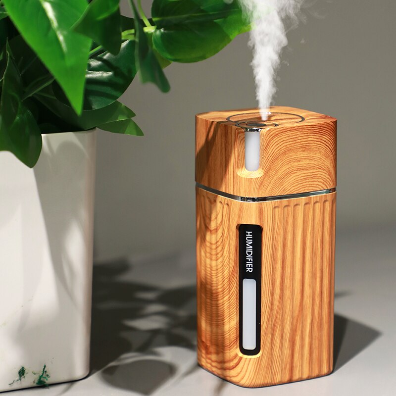 Electric Humidifier Aroma Oil Diffuser Essential Ultrasonic Wood Grain Air Humidifier USB Mini Mist Maker LED Light: air humidifier B