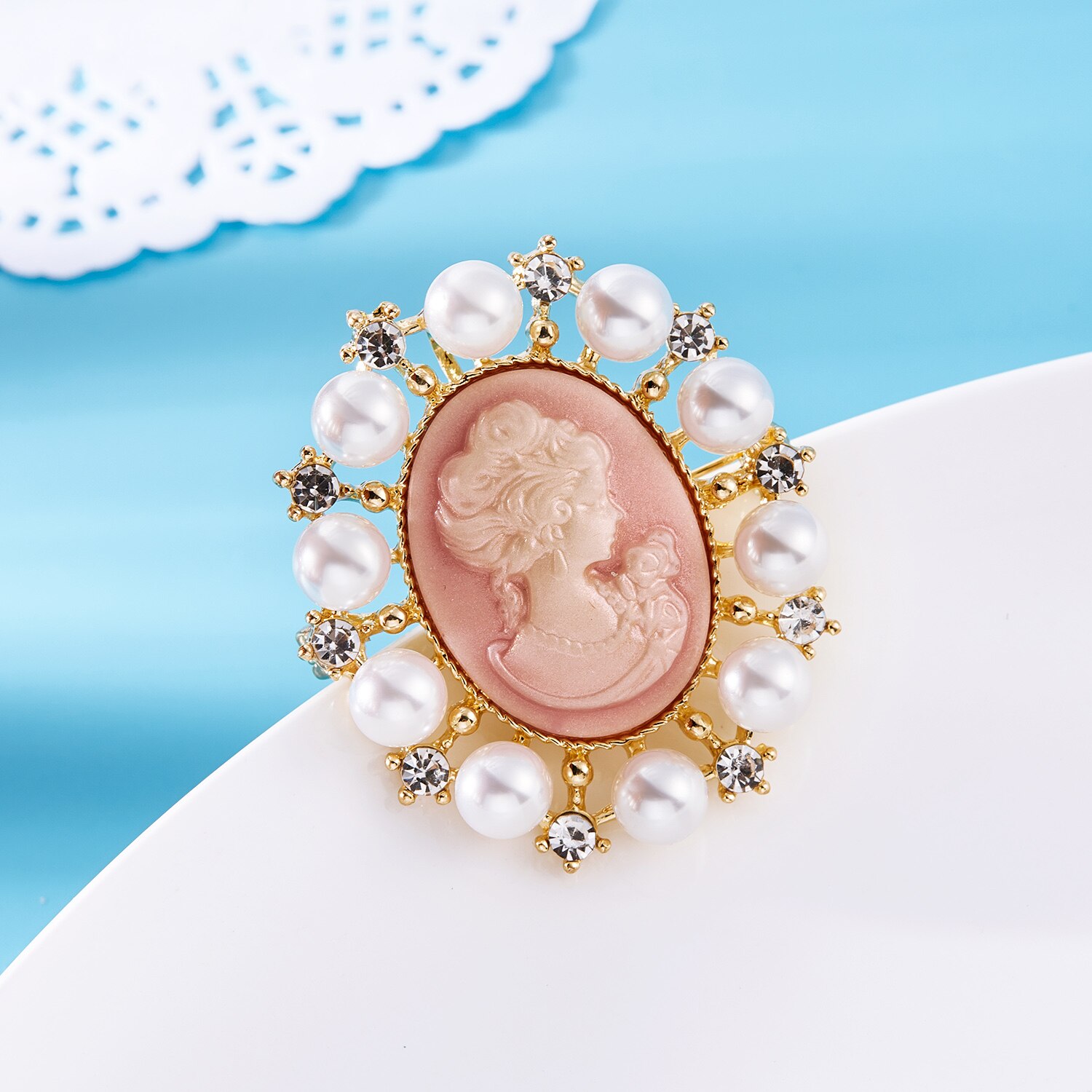 Rinhoo kristall cameo skönhet huvud vintage brosch nålar kvinnor vacker dam flicka figur kavajslag märke kontor tillfällig bröllop smycken