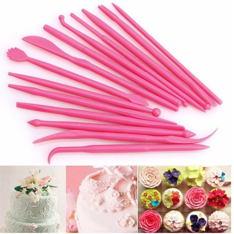 14 stuks cake modelleergereedschapset, dubbelzijdige fondant rolkit voor het vormen, beeldhouwen, snijden, taartdecoratie, bakgereedschap