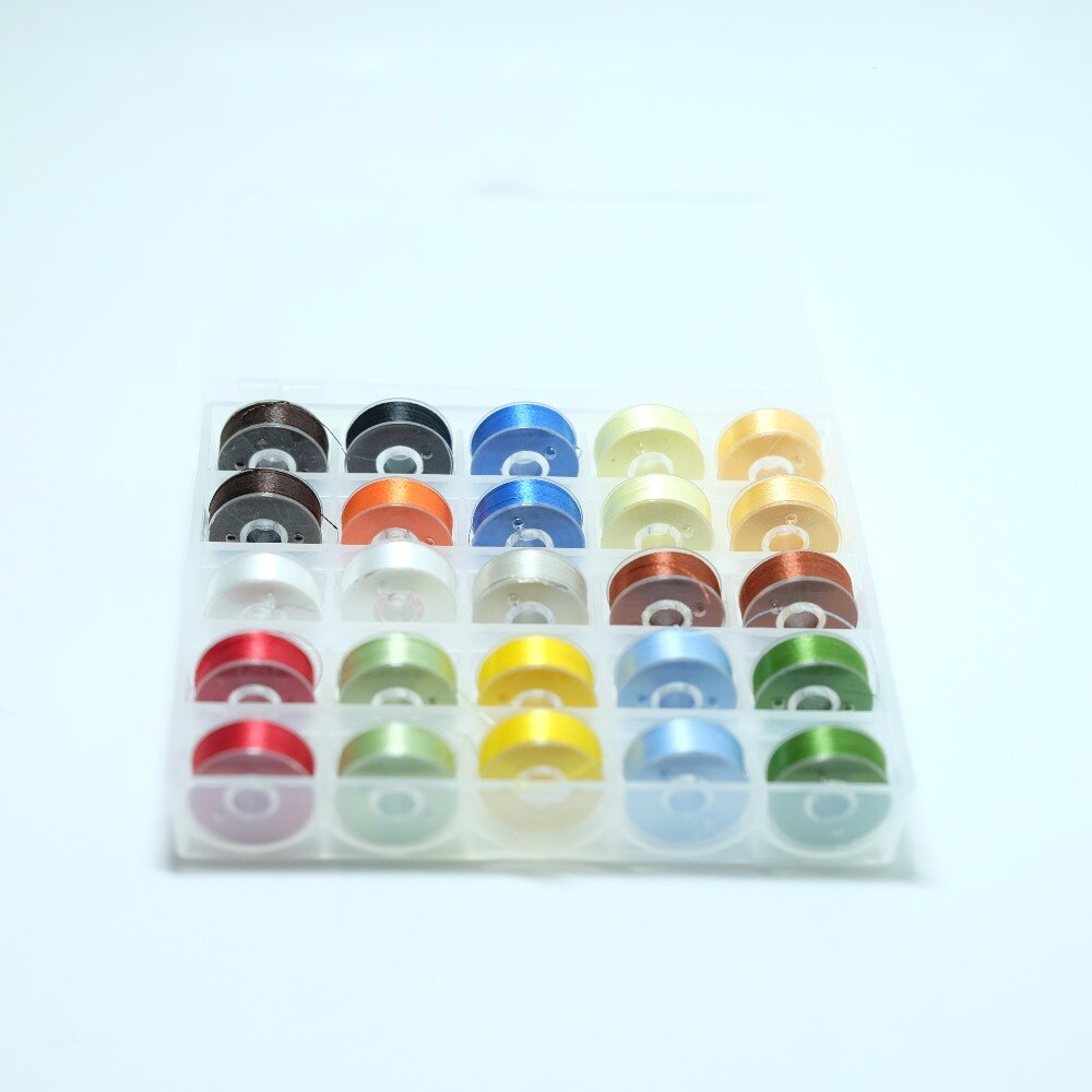 25 Stks in 14 Diverse Kleuren Maat L Prewound Spoeldraad voor borduurwerk in Transparante Plastic Organizer Box