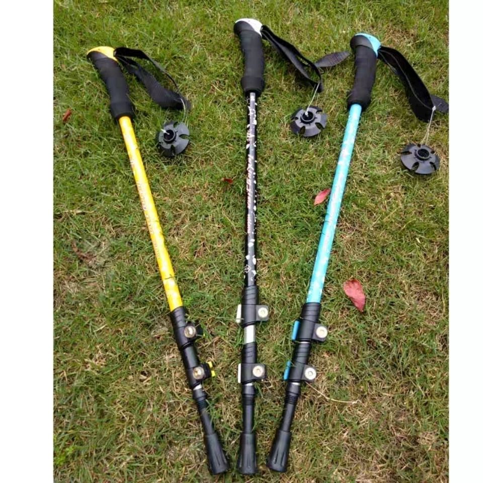 Mountaineering Stick Hiking Outdoor Carbon Ultra Light Retractable Lock Aluminum Alloy Foam Three Section Shock Absorption