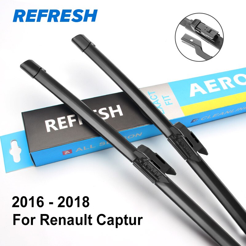 Odśwież pióra wycieraczek robić przedniej szyby robić Renault Captur (Kaptur) dopasuj ramiona bagnetowe/ramiona szczypiec 2013 2014 2015 2016 2017 2018: z przodu Wipers tylko / 2016 - 2018