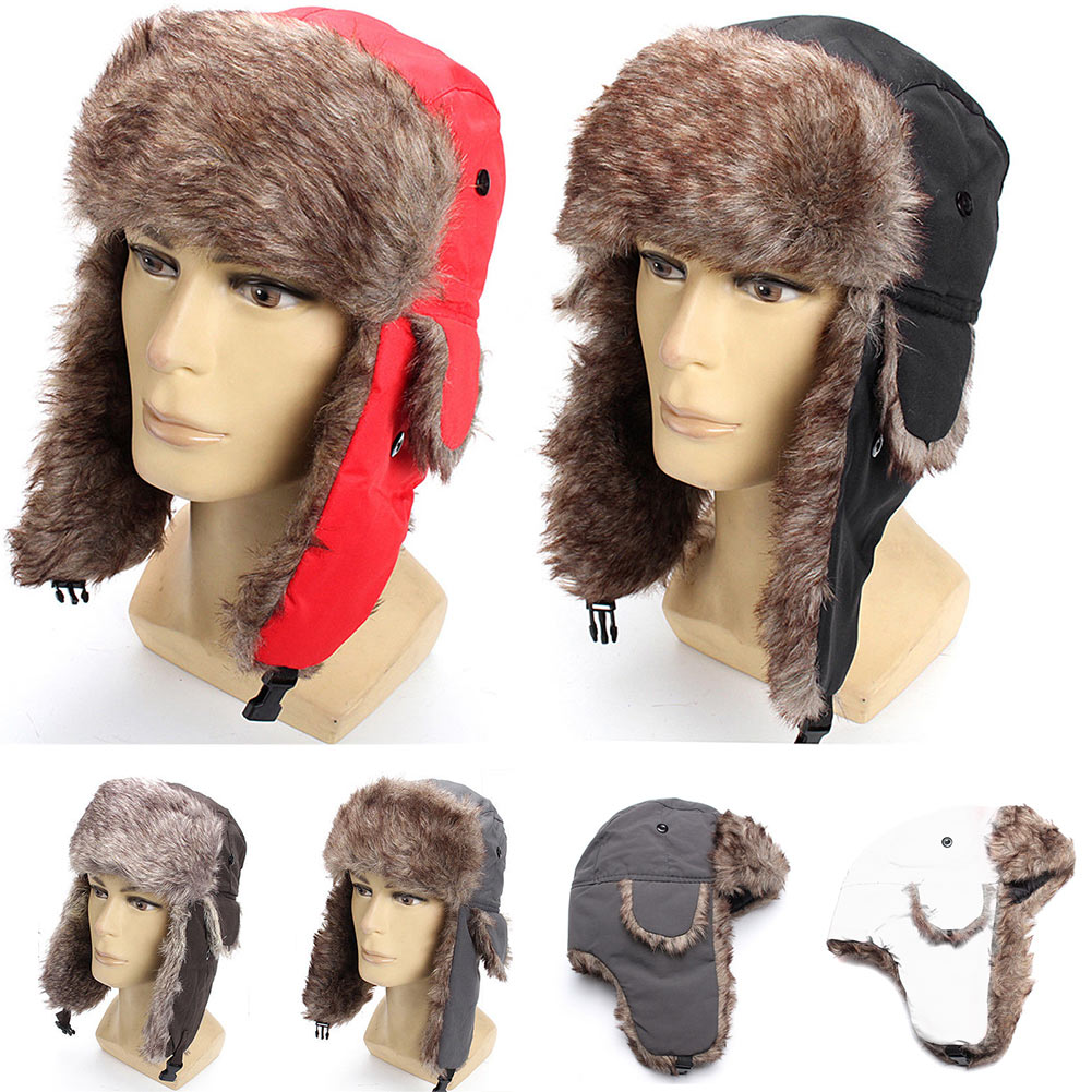 ¡OFERTA de invierno! Gorro de esquí ruso cálido con orejeras de trampero de soldado, sombrero de piel Ushanka hh88