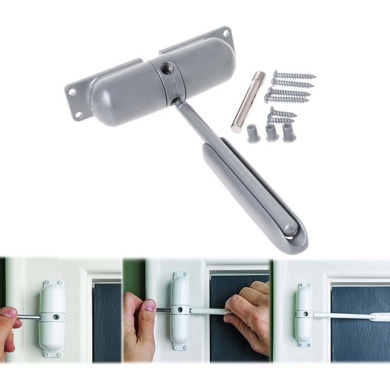1 Set Adjustable Surface Mounted Spring Door Closer Automatic 180 Degree Not Positioning Door Hardware 10-70 KGS