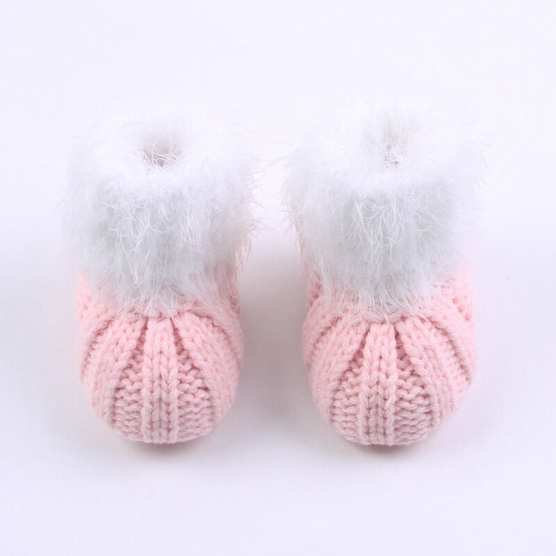 0-24m winter baby laarzen peuter wieg schoenen baby jongens meisjes effen print gebreide schoenen winter zachte warme baby slofjes: Roze / 7-12 maanden