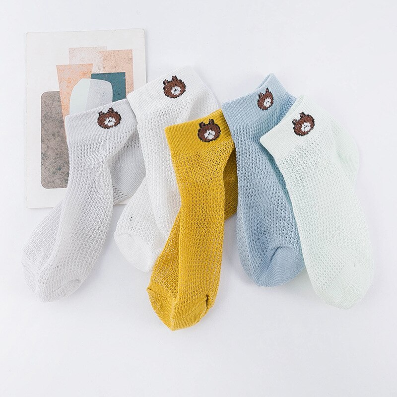 Calcetines de algodón para niños y niñas, medias finas y transpirables de malla, de verano, a rayas de puntos, de 1 a 12 años, 5 par/lote