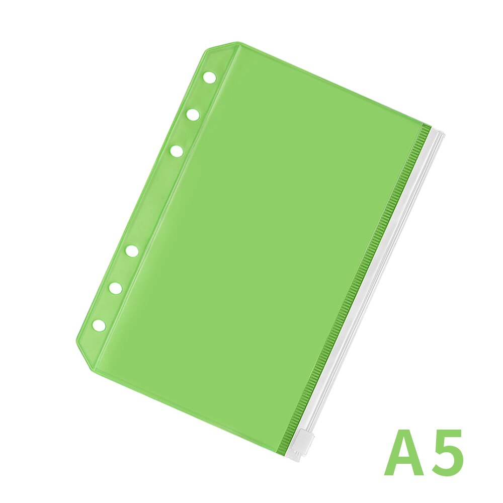 2pcs PVC A5/A6 Binder Pockets File Folder 6-Ring Loose Leaf Pouch Reports Binder Zipper Folders Office Document Organizers: A5 green