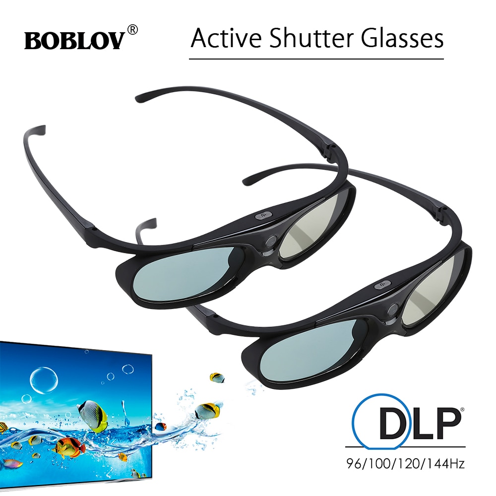 2 pièces BOBLOV obturateur actif lunettes 3D dlp-link USB bleu Compatible BenQ W1070 W700 Dell projecteur lunettes 3D pour projecteur DLP