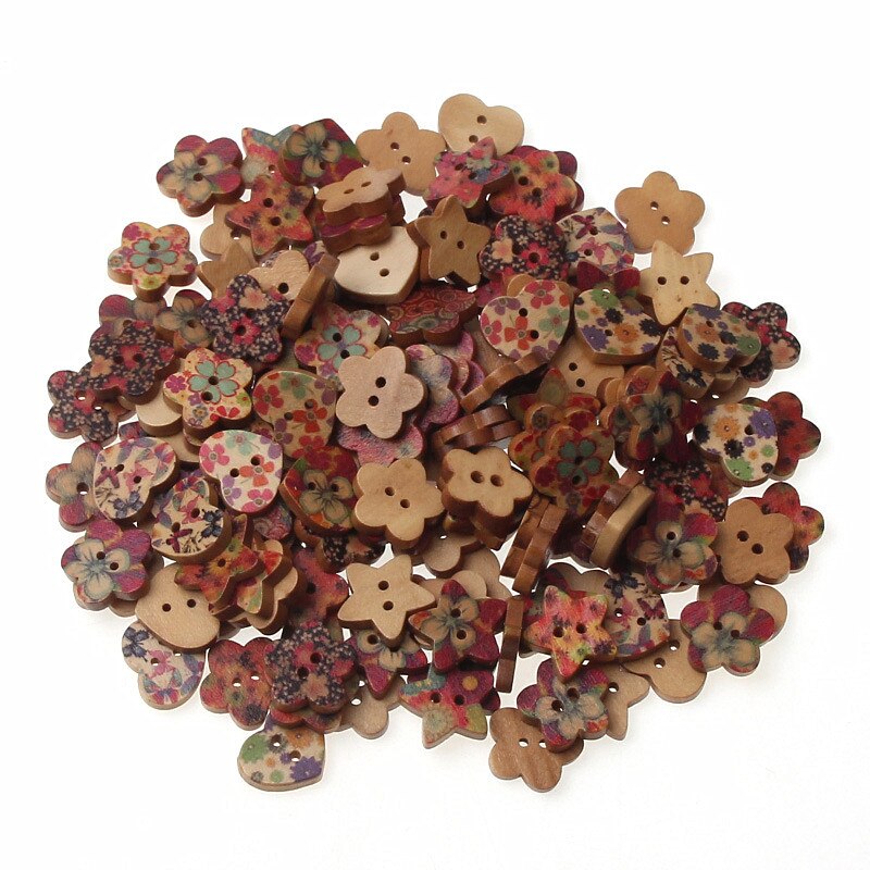 50Pcs Mixed Style 2 Holes Wood Buttons For Clothes Sewing Craft Scrapbooking Handicraft Buttons DIY Apparel Accessories: B02322-50