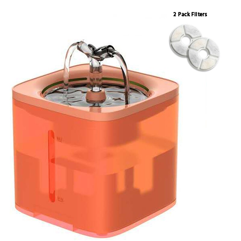 Automatic Cat Water Fountain With Faucet Dog Drinking Dispenser Transparent Drinkers For Cats Pet Drinking Bowl Filter Feeder: Orange with 2 filter / EU Plug