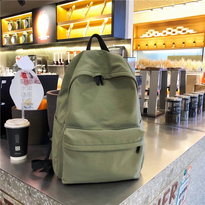 HOCODO Solid Canvas Backpack For Teenagers Women Casual Large Capacity School Bag Simple College Wind Travel Backpack Mochila: Green