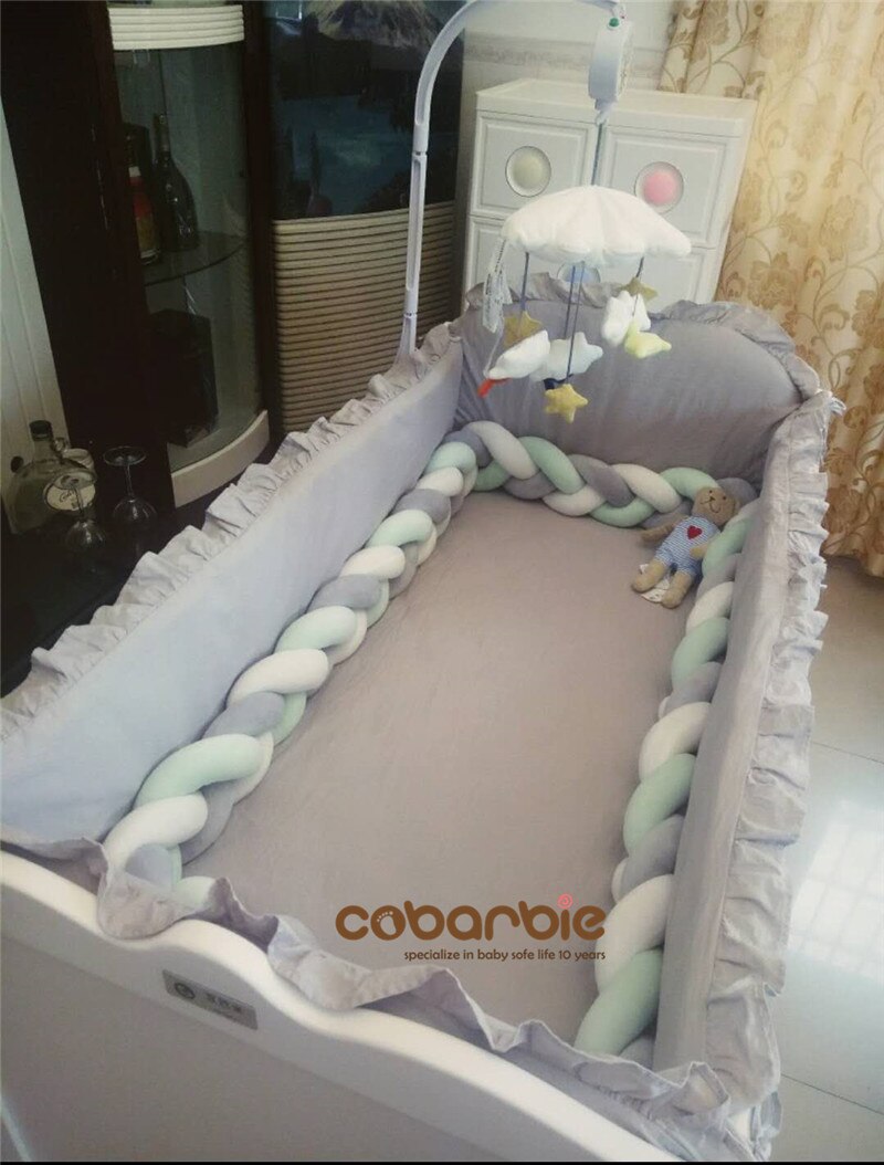 100 Cm Gevlochten Crib Bumpers + Knoop Kussen Kussen, Kwekerij Beddengoed, Cot Kamer Dector