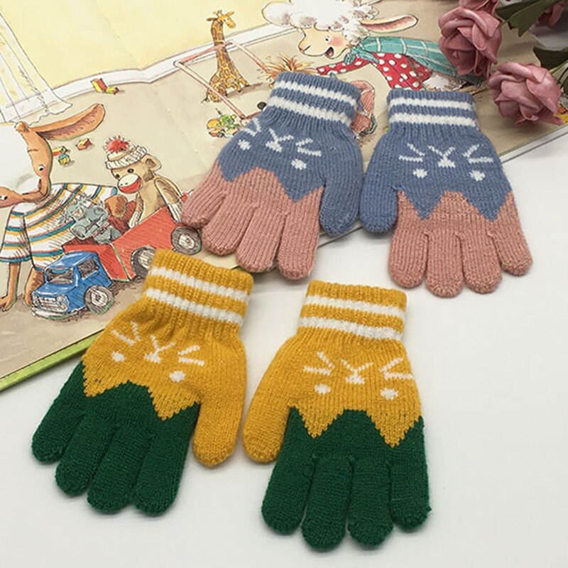 1Pairs Winter warme Baby Gestrickte Handschuhe Für 4-7 Jahre Kinder Handschuhe Mädchen Junge Finger Samt Dicken Winter handschuhe Weihnachten