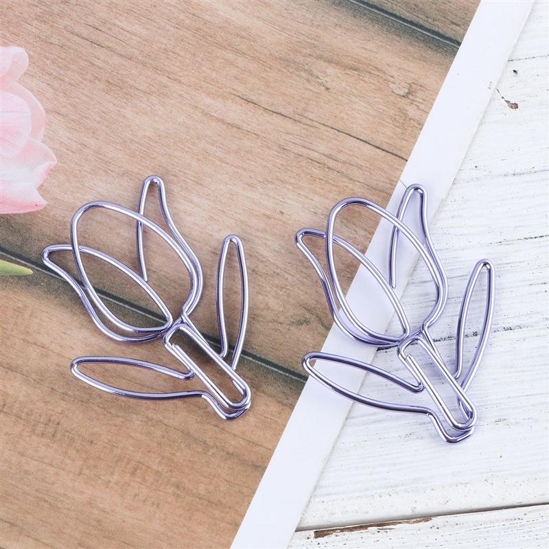 12pcs Cartoon Paper Clips Purple Tulip Shape Paper Clips Paper Pins Bookmark Clamps Paper Clamps (Purple)