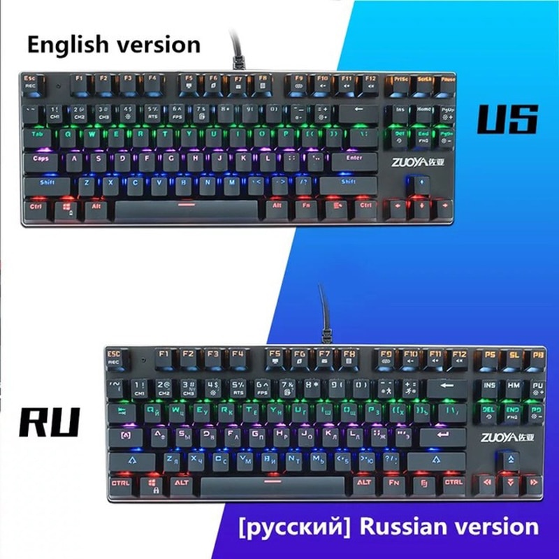 Zuoya X51 automat do gier klawiatura 87 klawiatura mechaniczna klawiatura zielona oś czerwona oś klawiatura do gier kabel RGB klawiatura podświetlana rosja