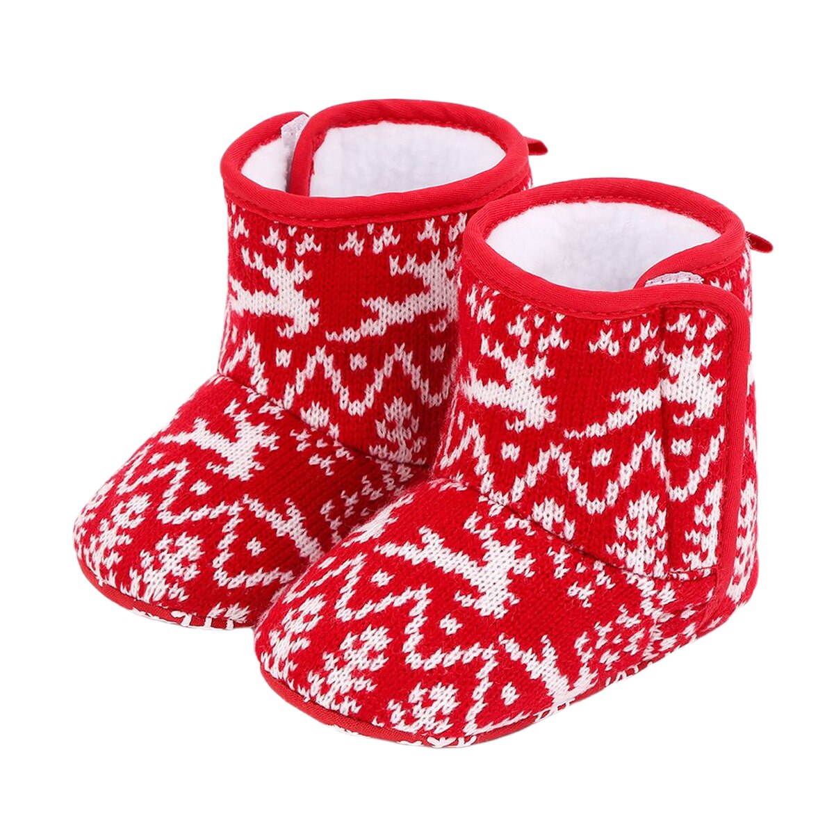 0-18M Baby Weihnachten Stiefel Schneeflocke Santa Winter Dicke Warme Hausschuhe Anti-Unterhose Kleinkind Neugeborenen Booties: Weiß rot / 13-18 Monate