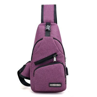 ASSEZSAC trou de chargement USB hommes femmes casual toile sac de poitrine unisexe sac à bandoulière sac Messenger sac Corssbody: purple