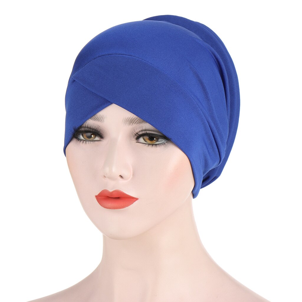 Vrouwen Elastische Doek Hoofd Cap Moslim Sjaal Cap Hoed Vrouwen \ 'S Hijaabs Tulband Dames Haaraccessoires Hoofddoek Islamitische Arabische caps: 03 Royal Blue