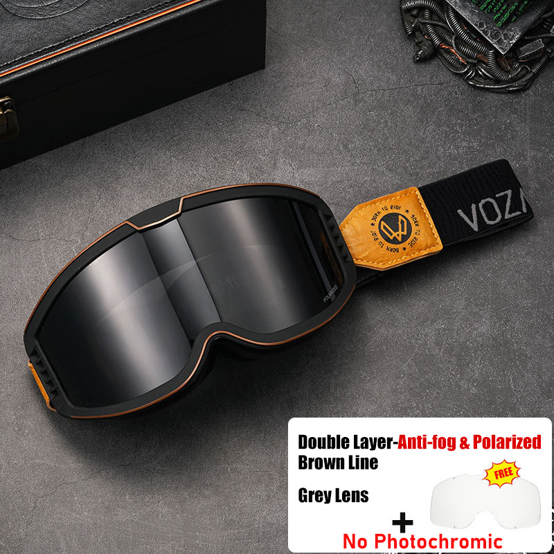 Vozapow Motorcycle Goggles Photochromic 3 IN 1 Retro Cycling Sunglasses Anti-Fog Windproof Polarized Motocross Riding Glasses: green