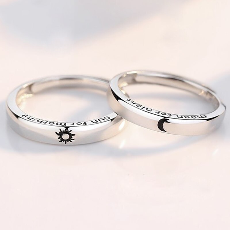 Bagues de Couple pour femmes et hommes, ensemble de 2 pièces, soleil et lune, anneaux de mariage, doigt d'amoureux, couleur argent, bijoux assortis, de saint-valentin: Sun Moon Open 5